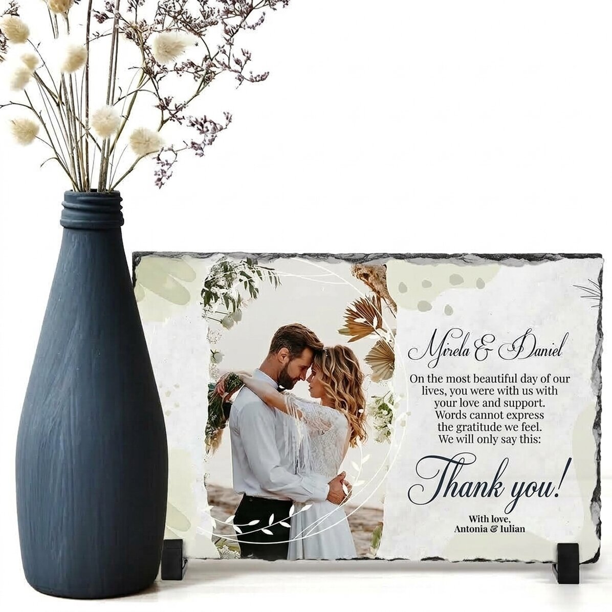 Personalised slate plaque with a photo and message - Thank you