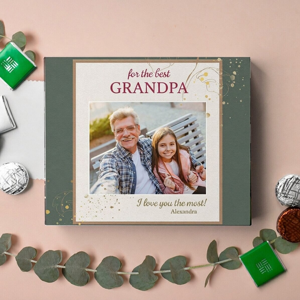 Personalised box of chocolates with photo and message - for the best GRANDPA