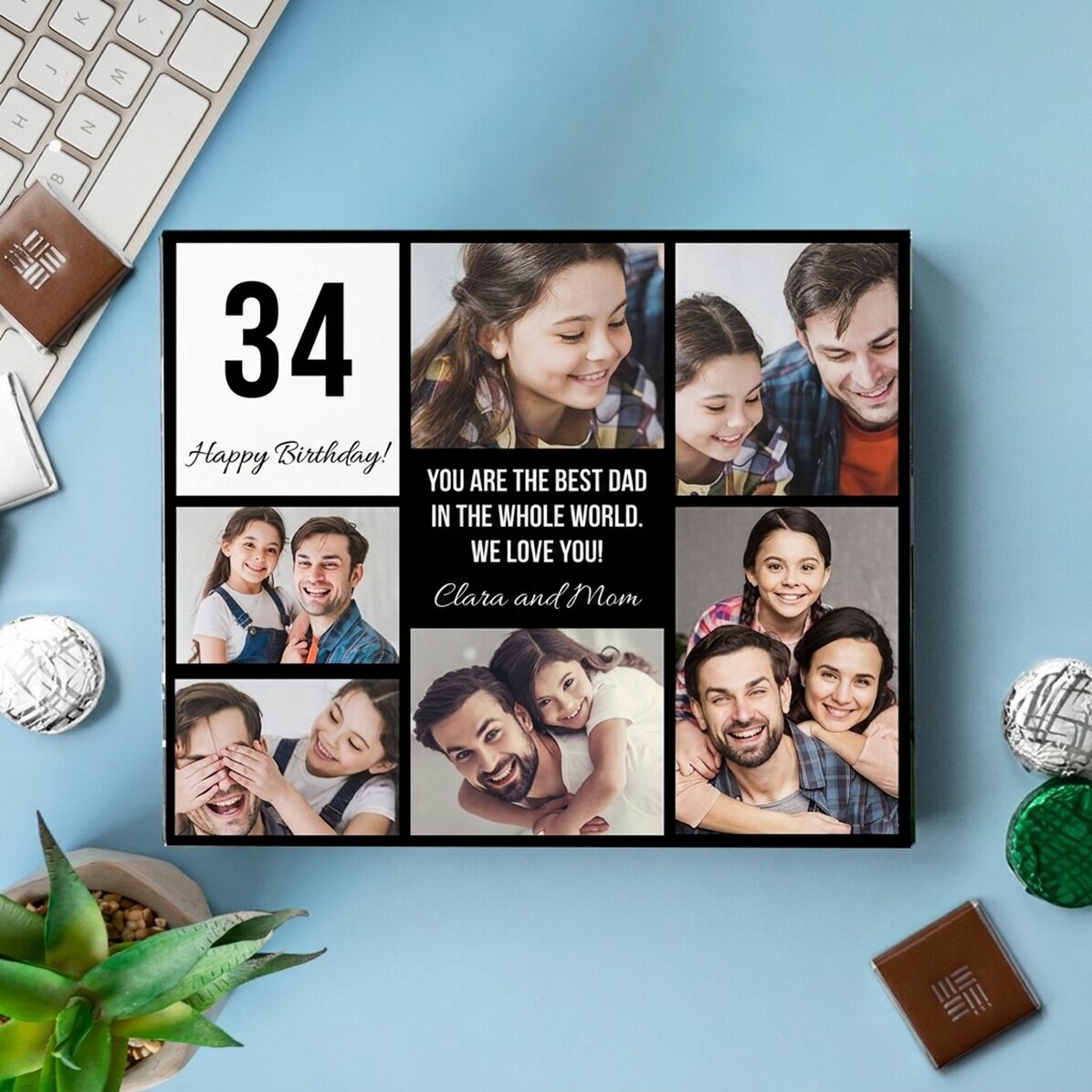 Personalised box of chocolates with 6 photos and a message for your loved ones
