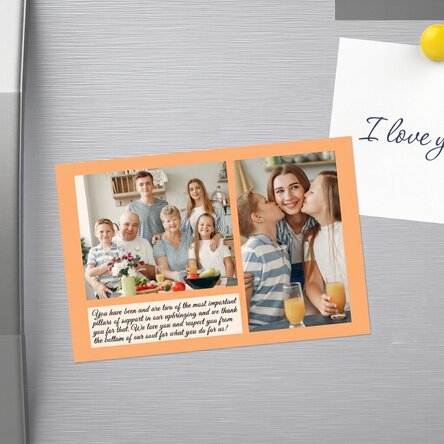 10x15 cm magnet personalised with text and 2 photos - Thank you!