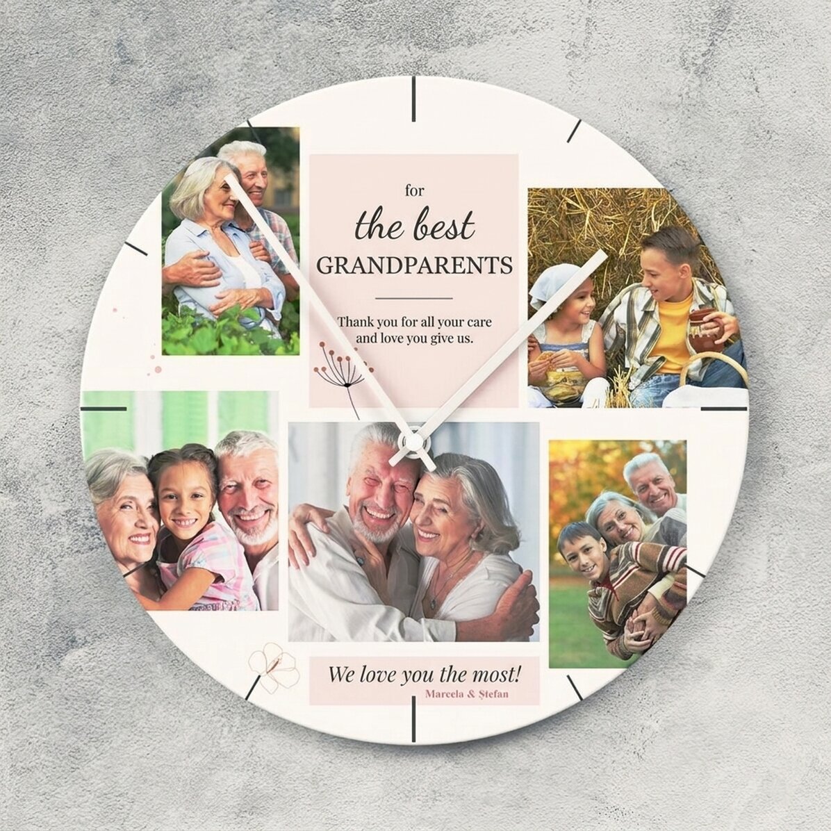 Personalised clock with 5 photos - The Best Grandparents