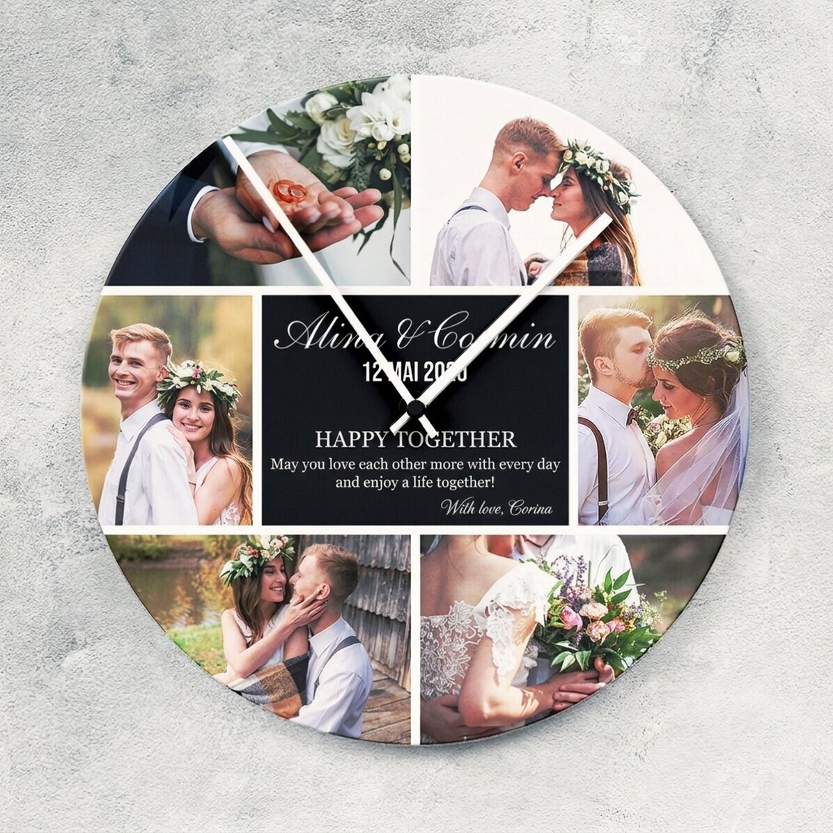 Personalised clock with 6 photos and message - Moments