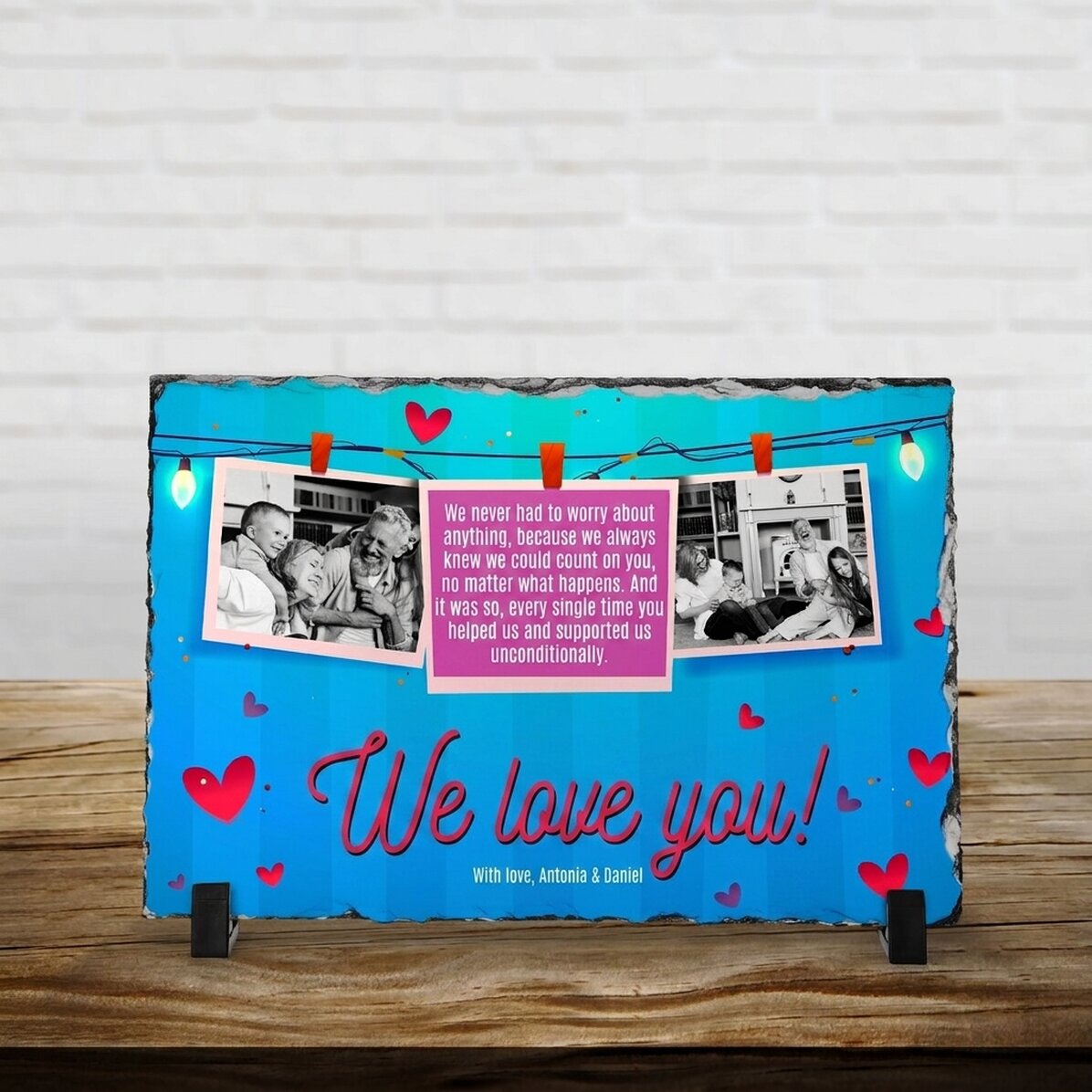 Personalised slate plaque with 2 photos and message for grandparents