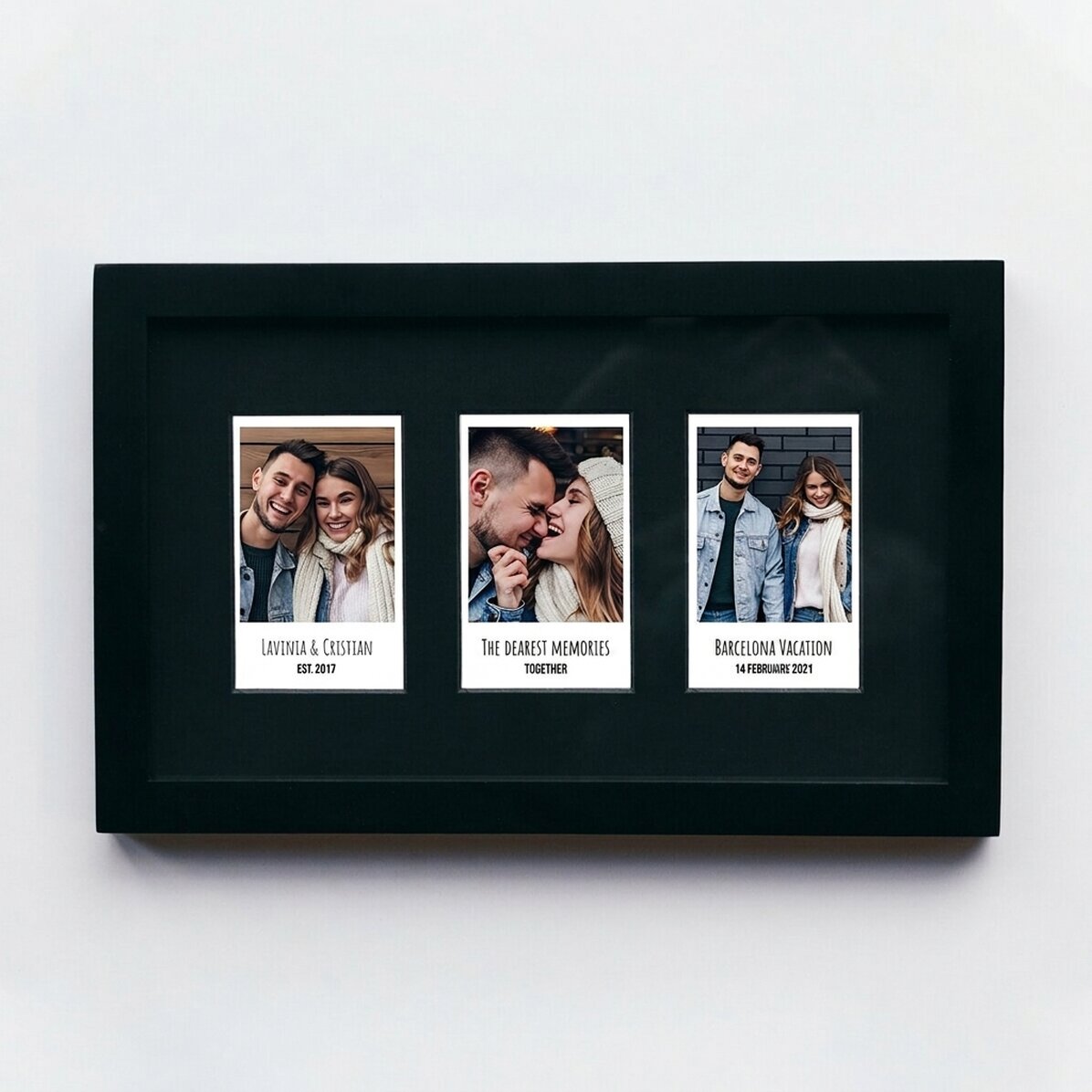 Personalised canvas with 3 Polaroid-style photos and text
