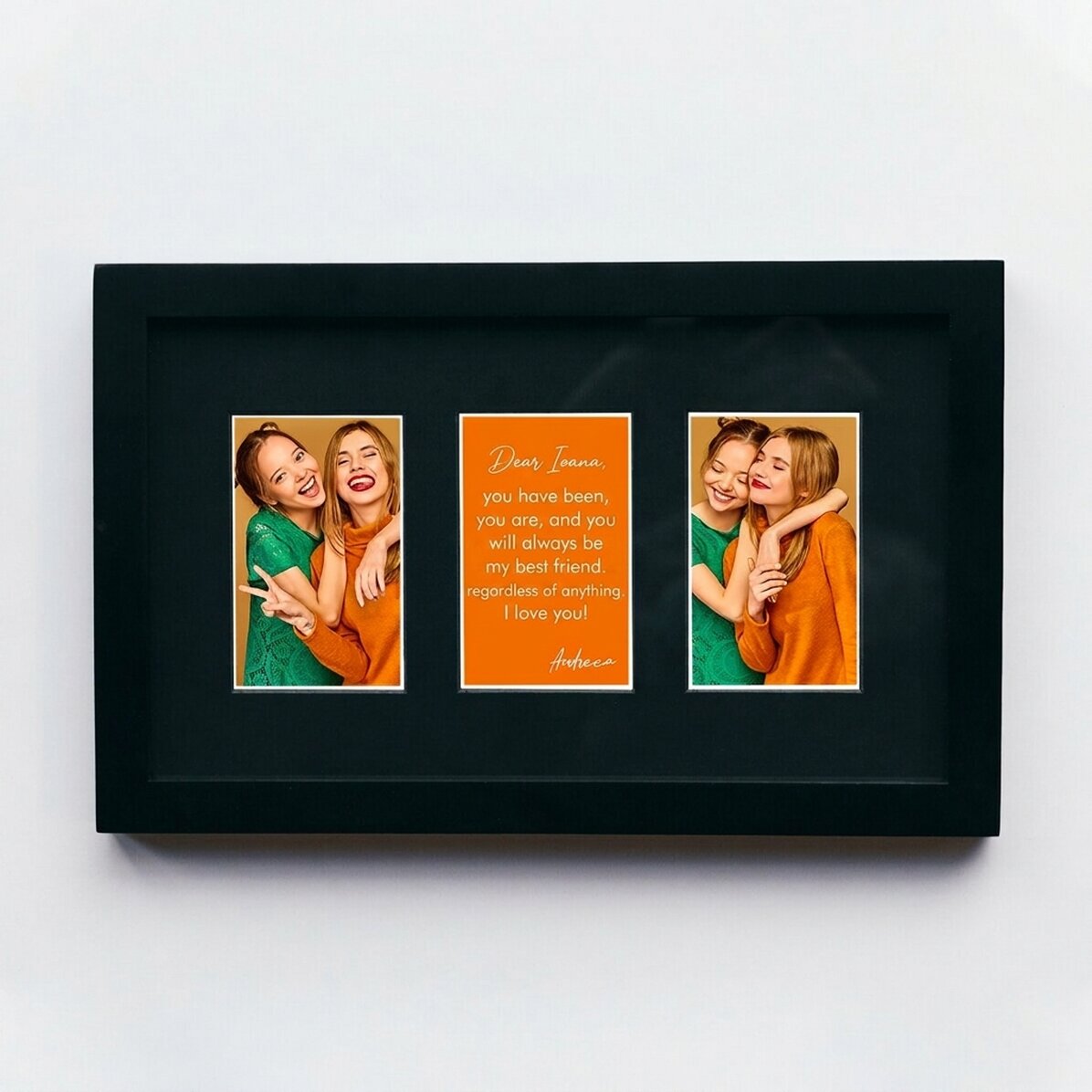 Personalised picture frame with 2 photos and message