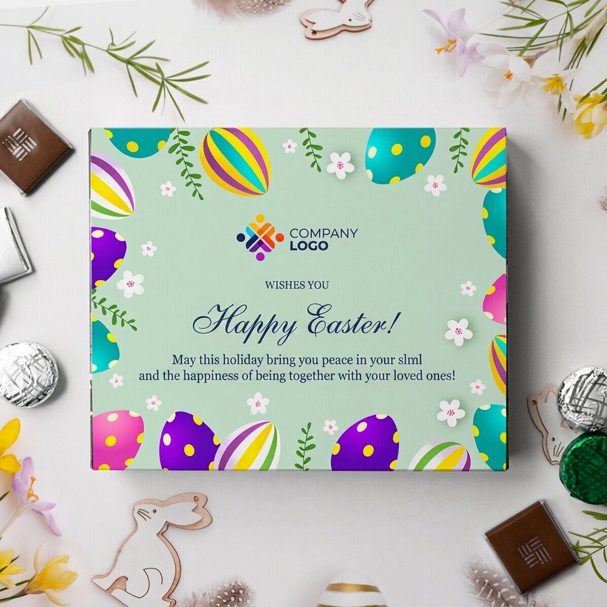 Personalised box of chocolates with logo and message - Happy Easter!