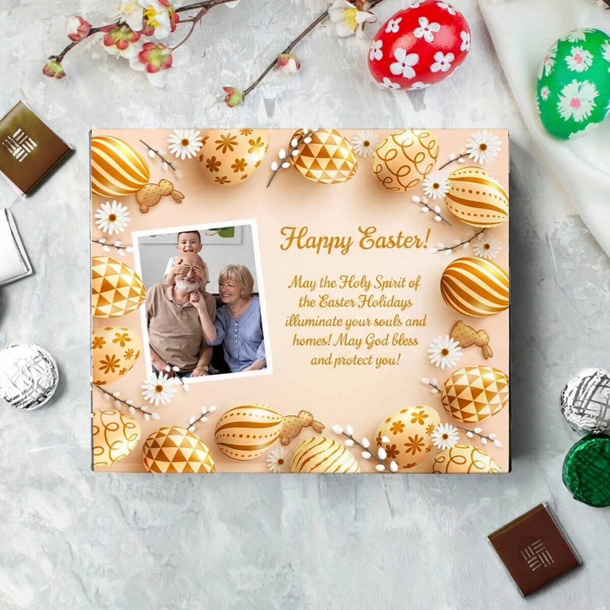 Personalised box of chocolates with a photo and message - Happy Easter!