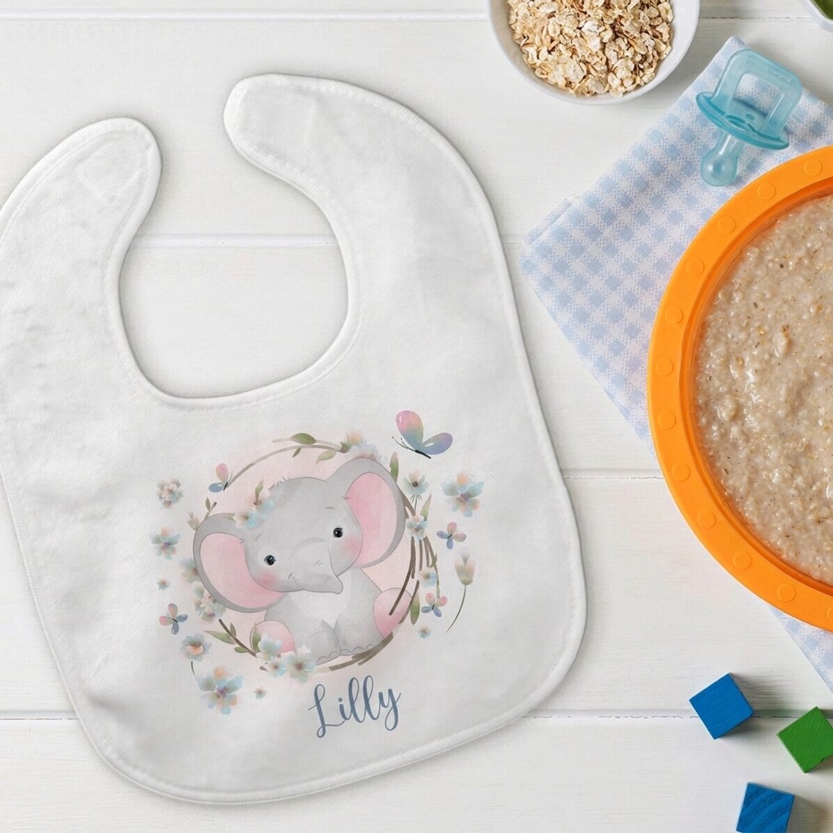 Personalised baby bib with name - Little elephant