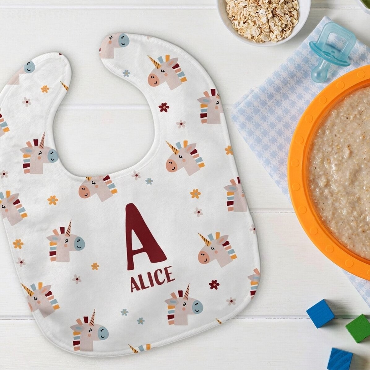 Personalised baby bib with name - Unicorns