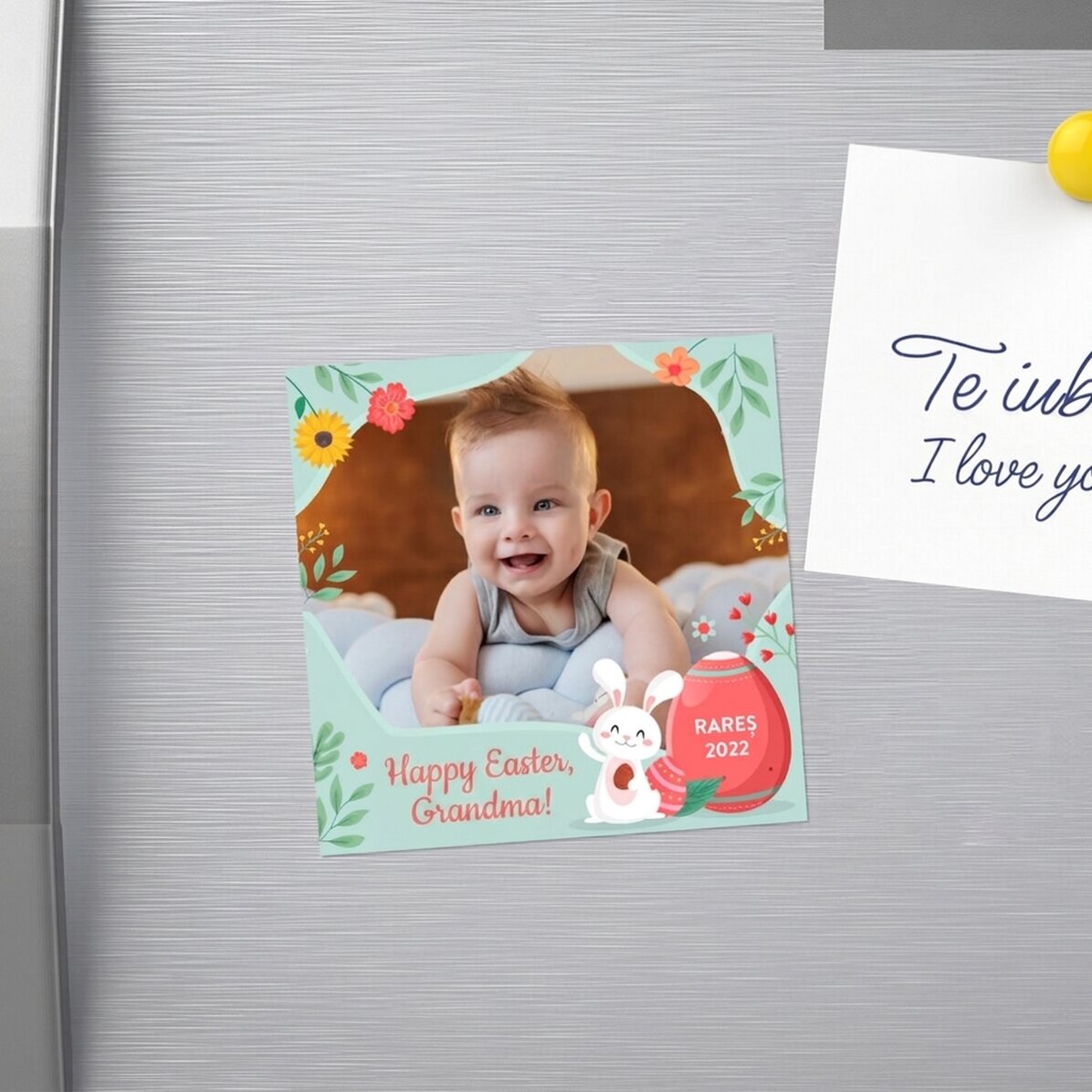 10x10 magnet personalised with a photo and text - Happy Easter