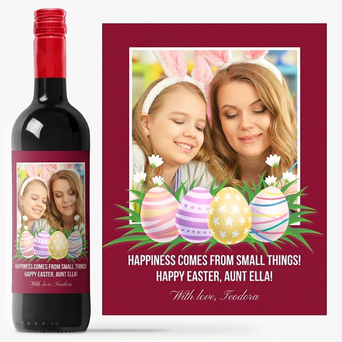 Personalised wine with a photo and Easter message