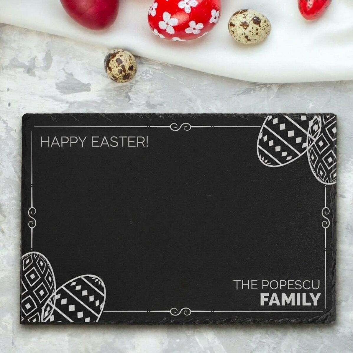 Personalised slate plaque engraved with text - Family Easter