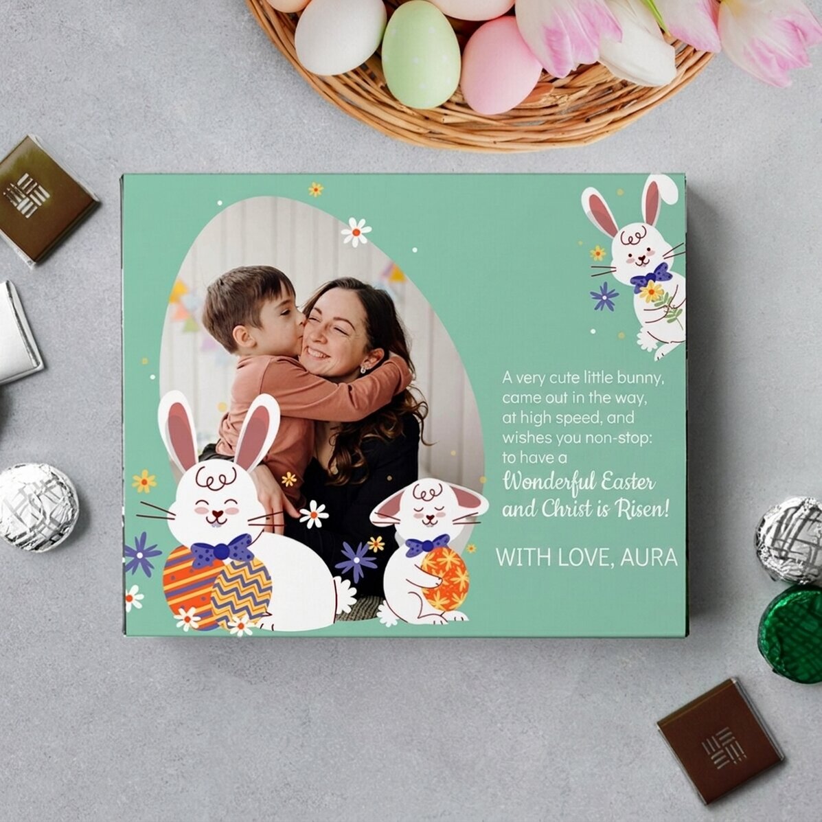 Personalised box of chocolates with a photo and message - Easter Bunny