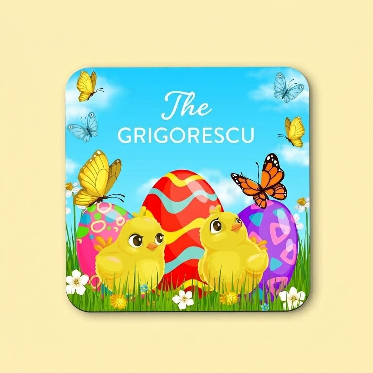 Personalised glass holder with text - Happy Easter