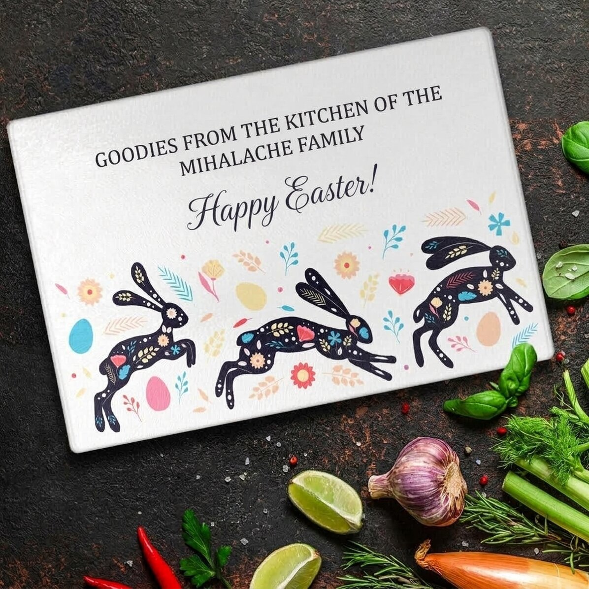 Personalised glass chopper with text - Happy Easter!