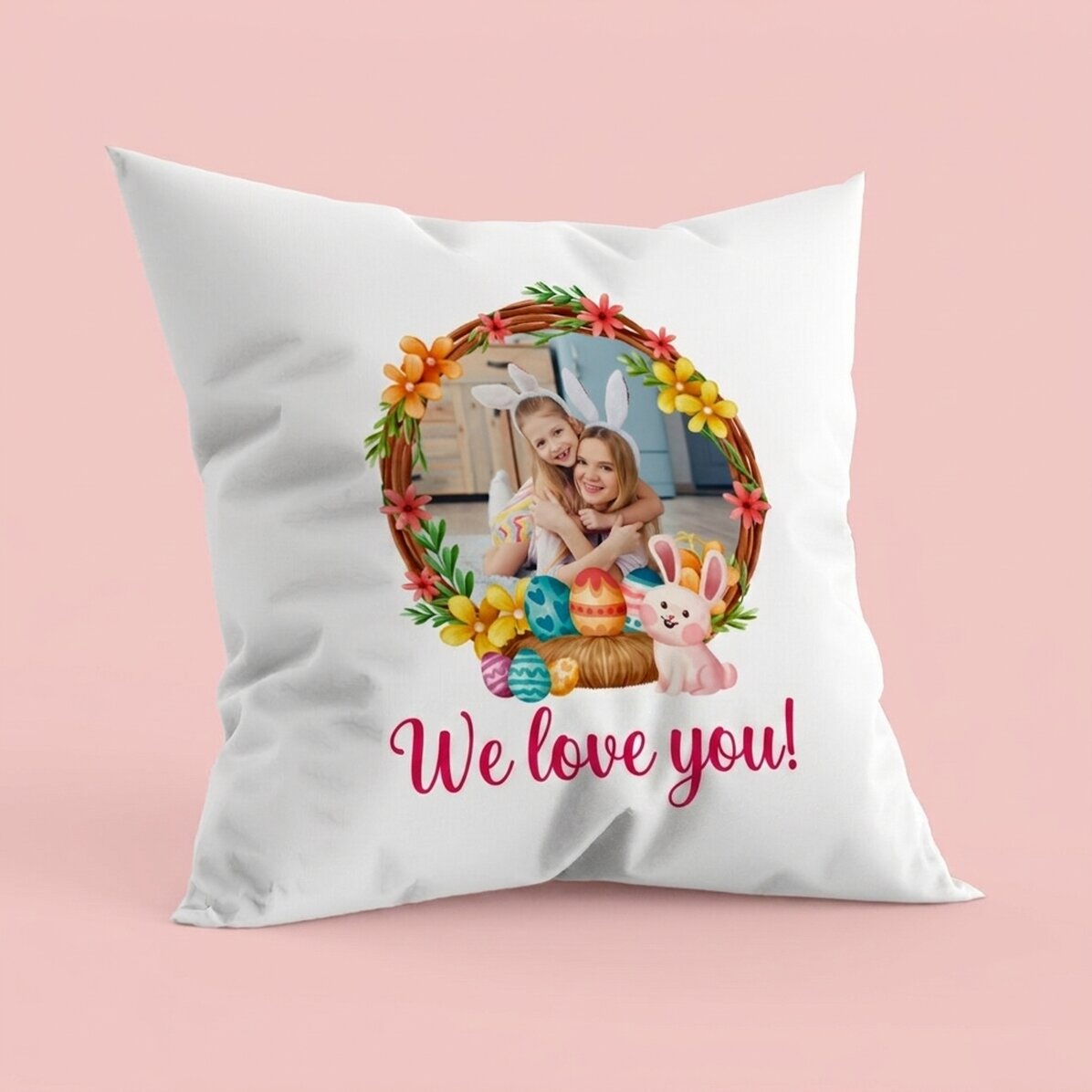 Personalised cushion with text and photo - Bunny