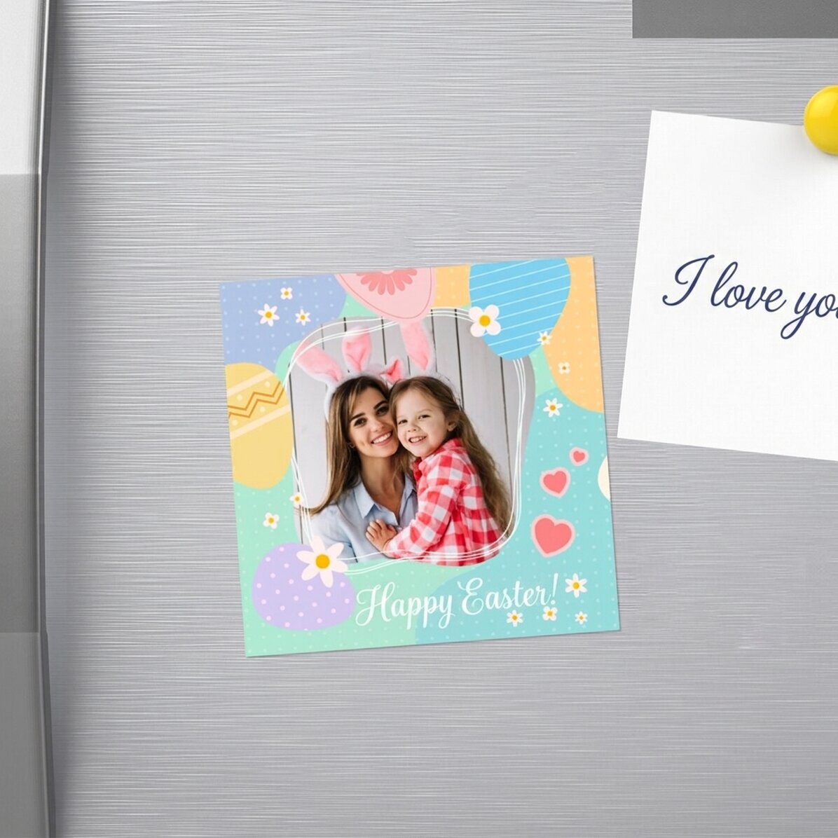 Personalised 10x10 magnet with photo and text - Happy Easter