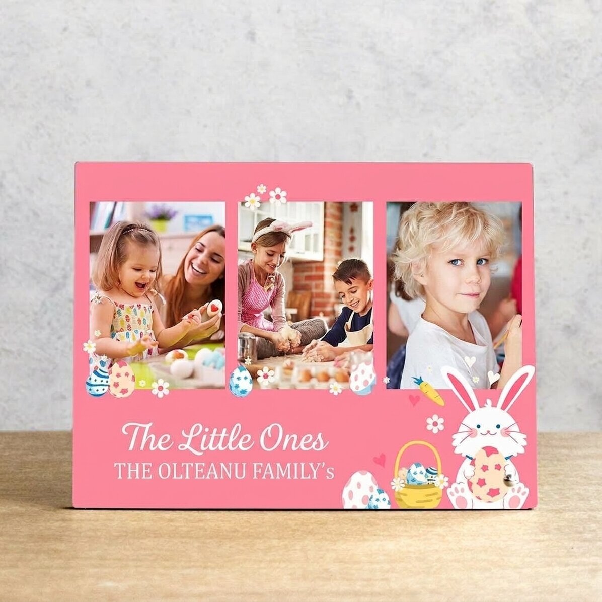 Personalised desk photo frame with 3 photos and text for children - Bunny