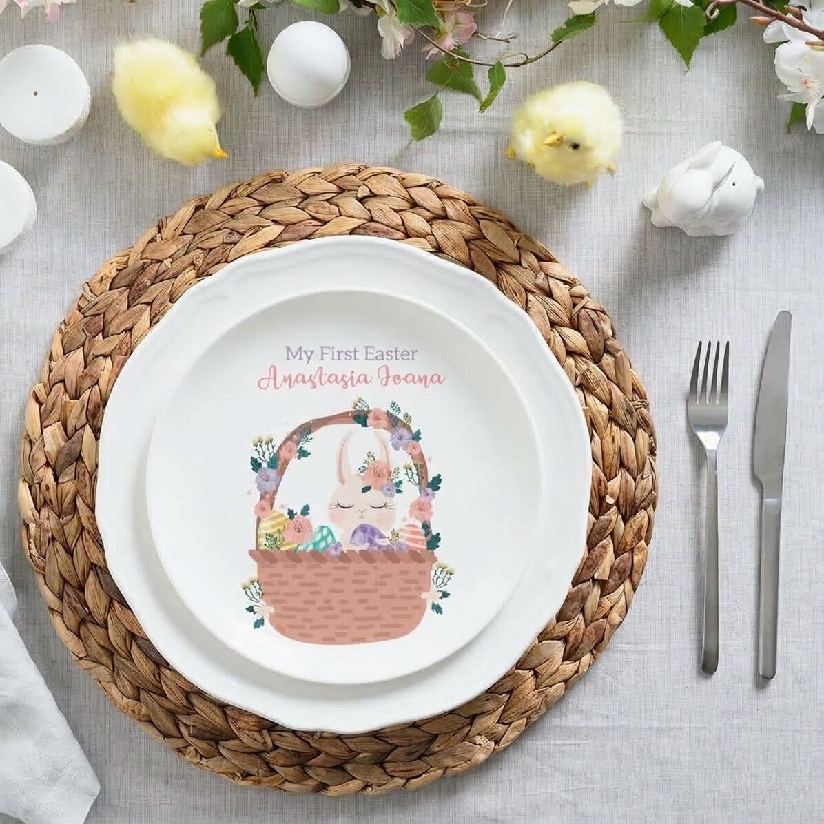 Personalised plate with text for children - Bunny