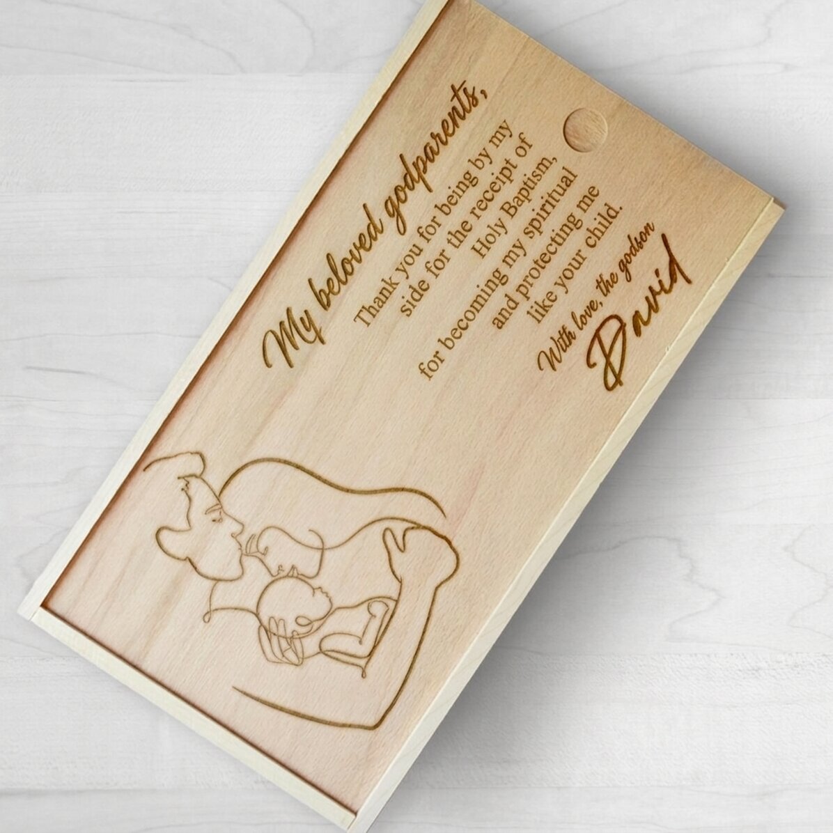 Personalised wooden gift box - Beloved godparents