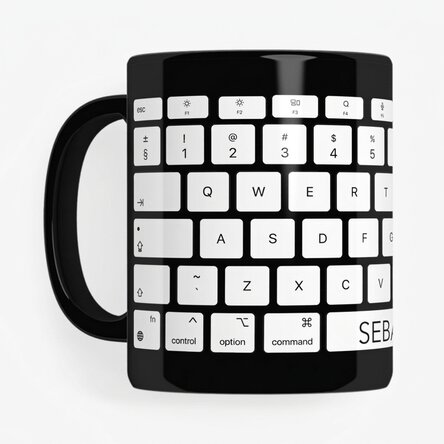 Personalised black mug with text for Programmers & Office Workers