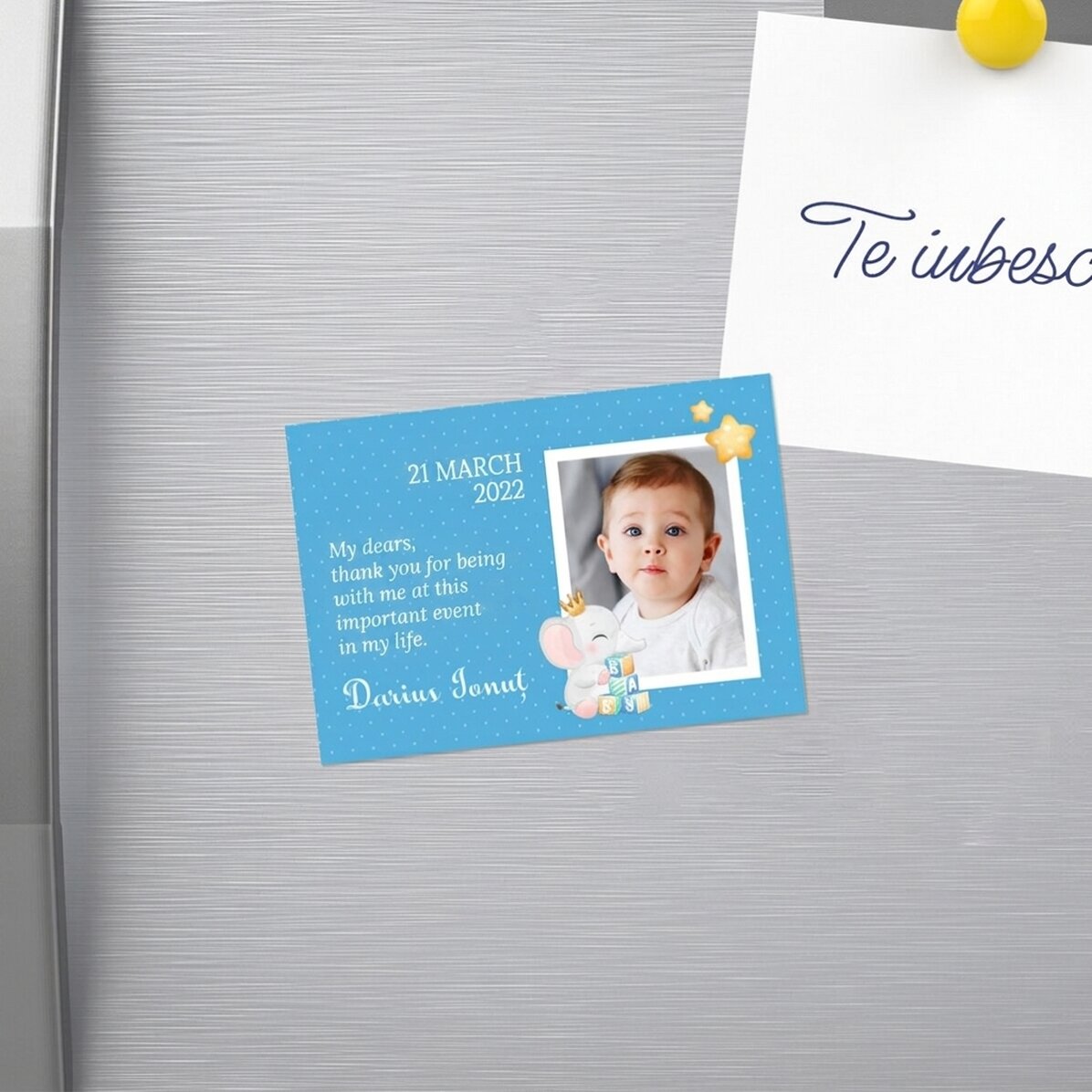 10x7 cm magnet personalised with a photo and text - Christening gift