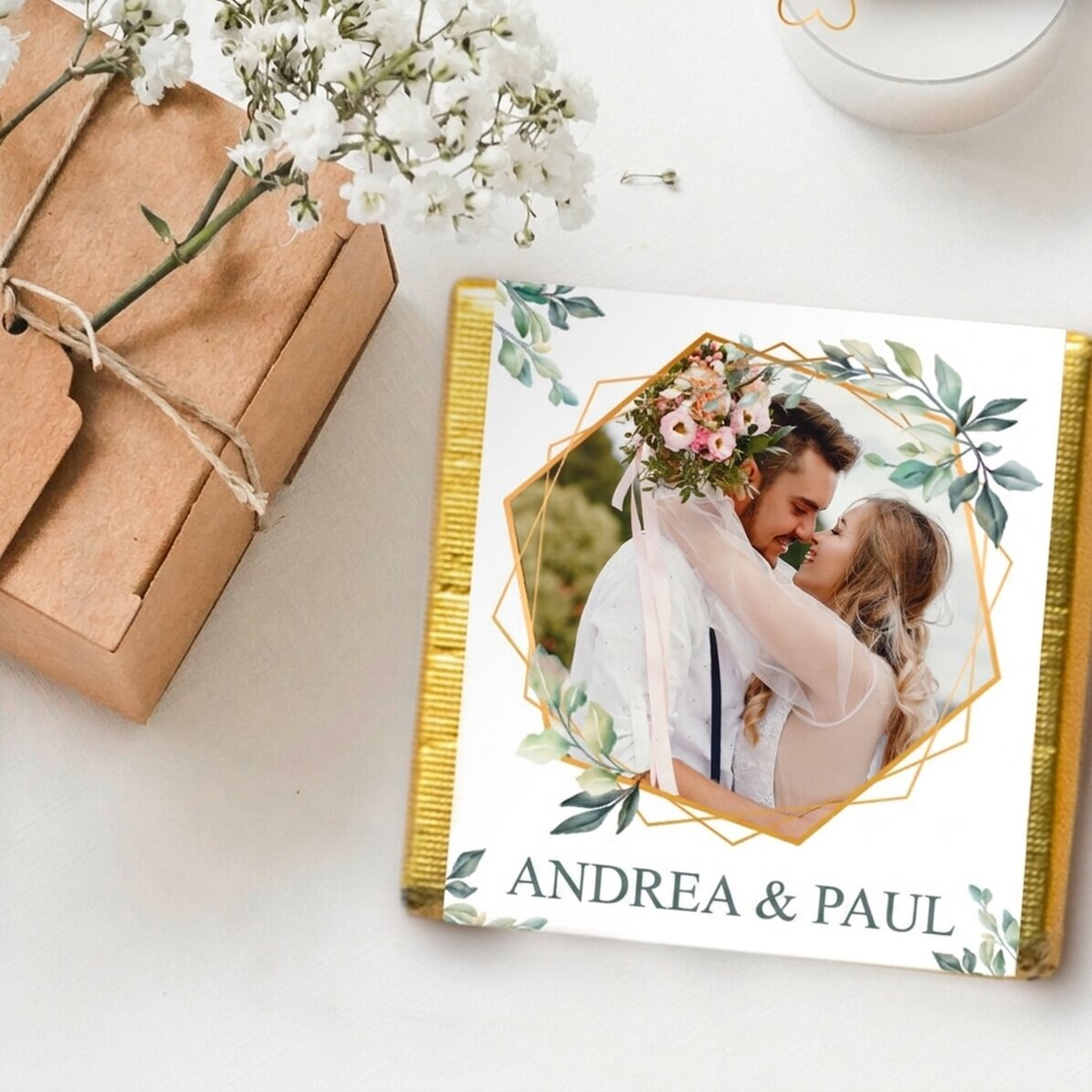 Personalised mini chocolate favour with photo and text - Elegance