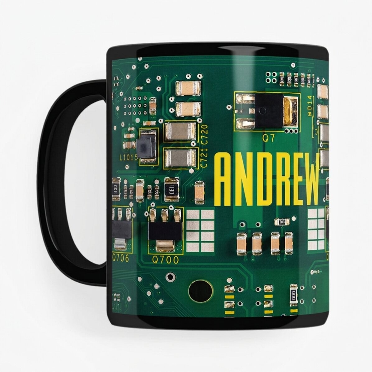 Personalised black mug with text for electronics enthusiasts - Motherboard