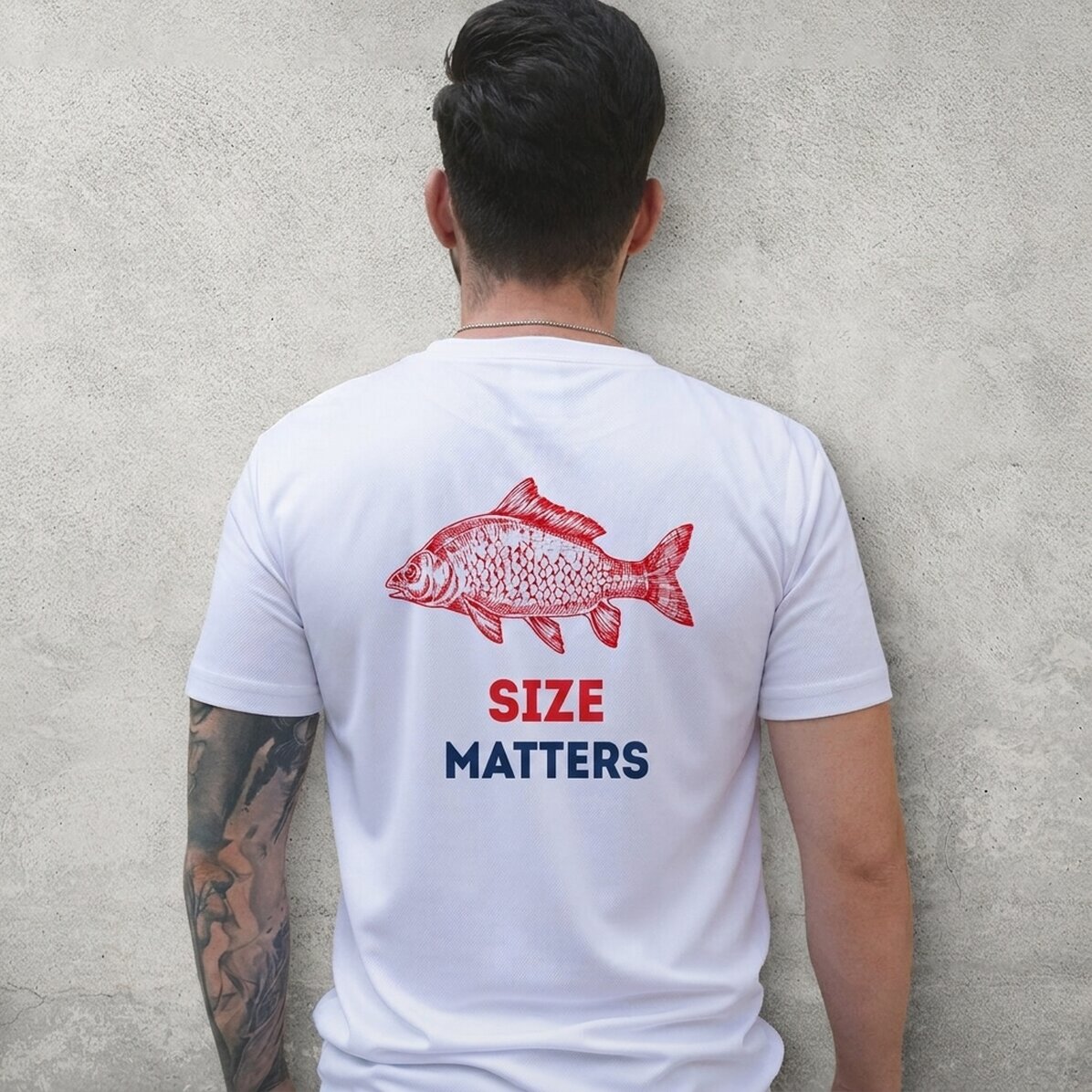 Personalised sports T-shirt with text on the back - Size matters