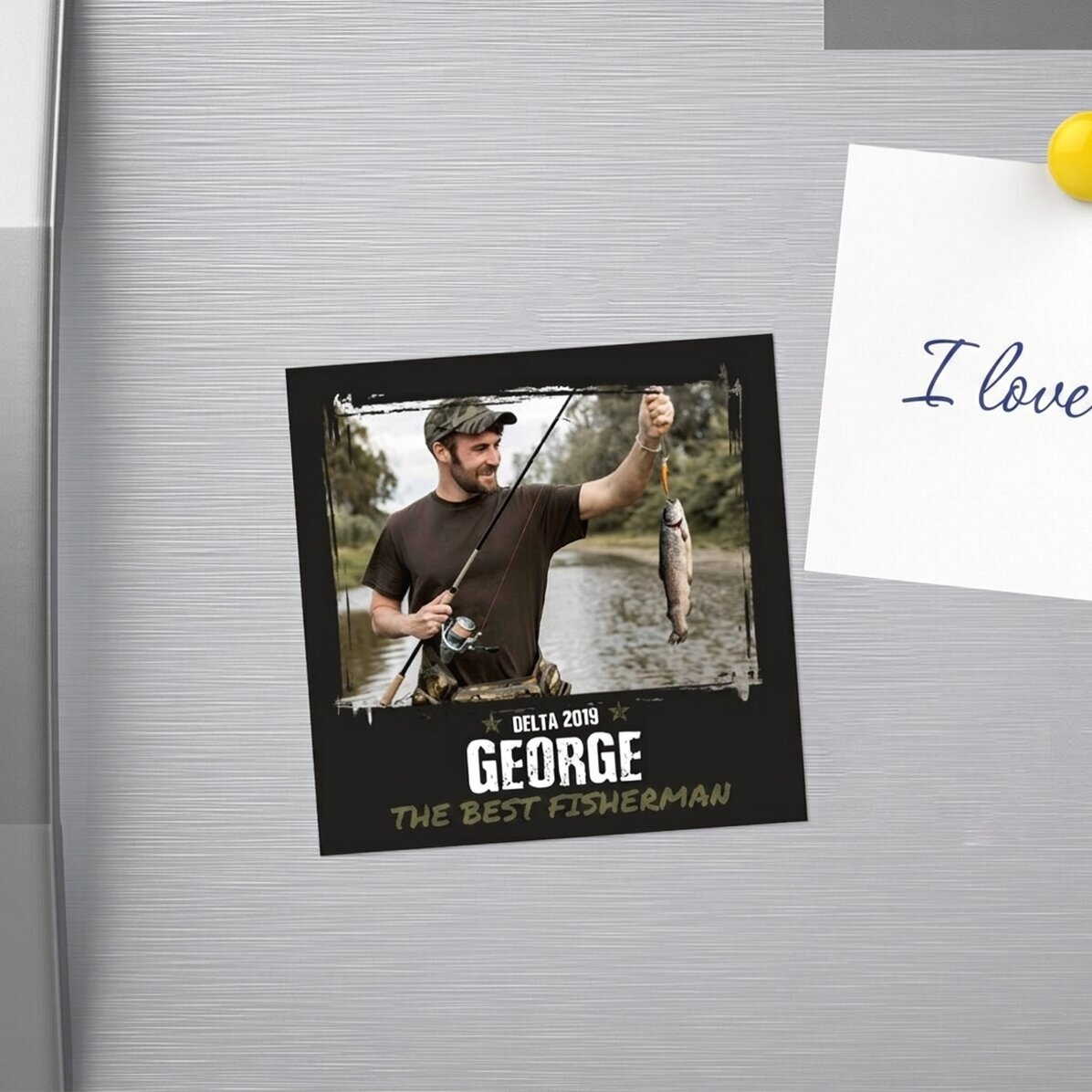 Personalised 10x10 magnet with photo and text - Best Fisherman