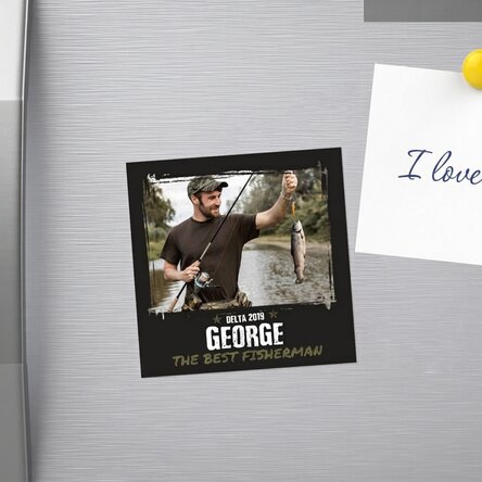 Personalised 10x10 magnet with photo and text - Best Fisherman