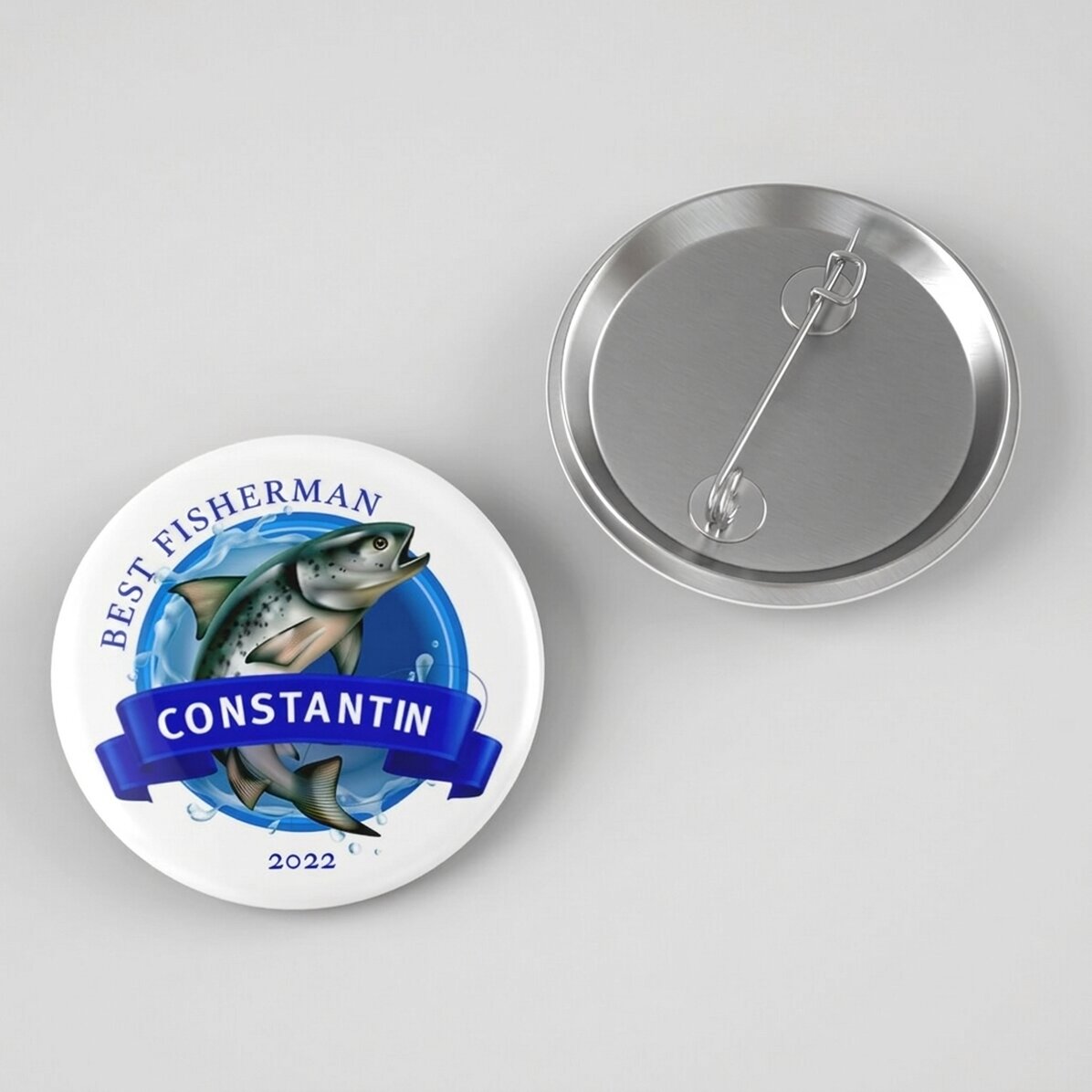 Personalised badge with text for fishermen