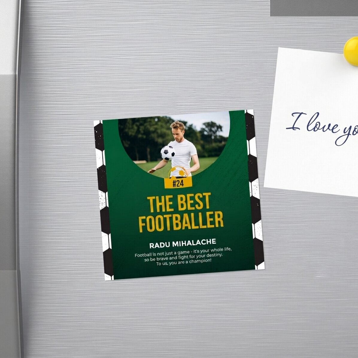 Personalised 10x10 magnet with photo and text - Football