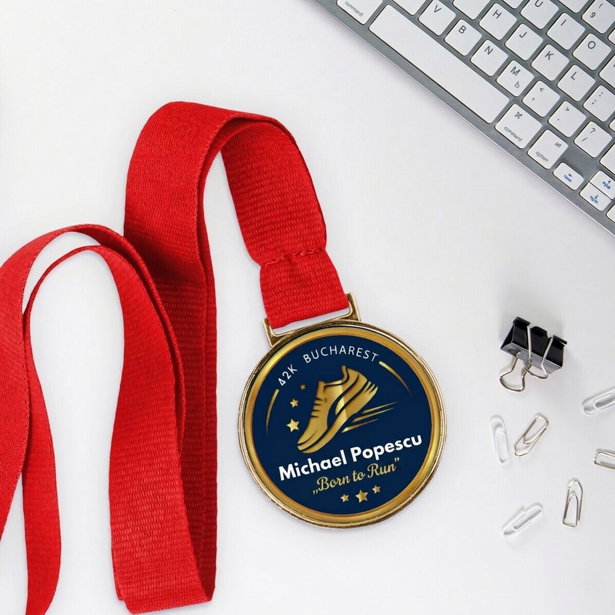 Personalised medal with text for runners