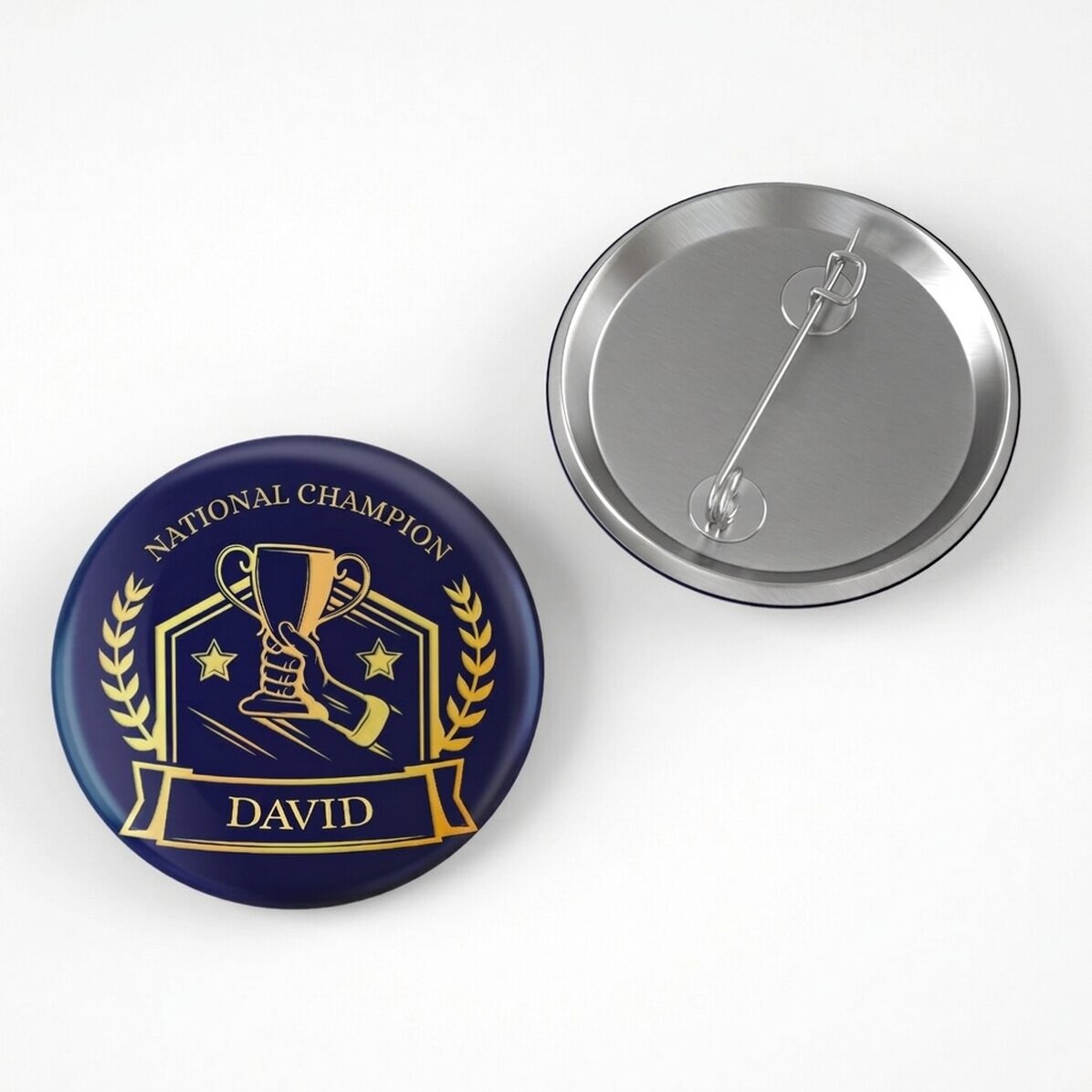 Personalised badge with text for champions