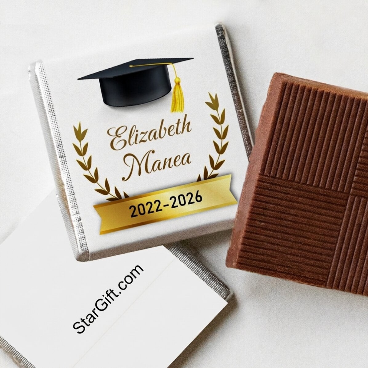 Mini chocolate personalised with text for graduates