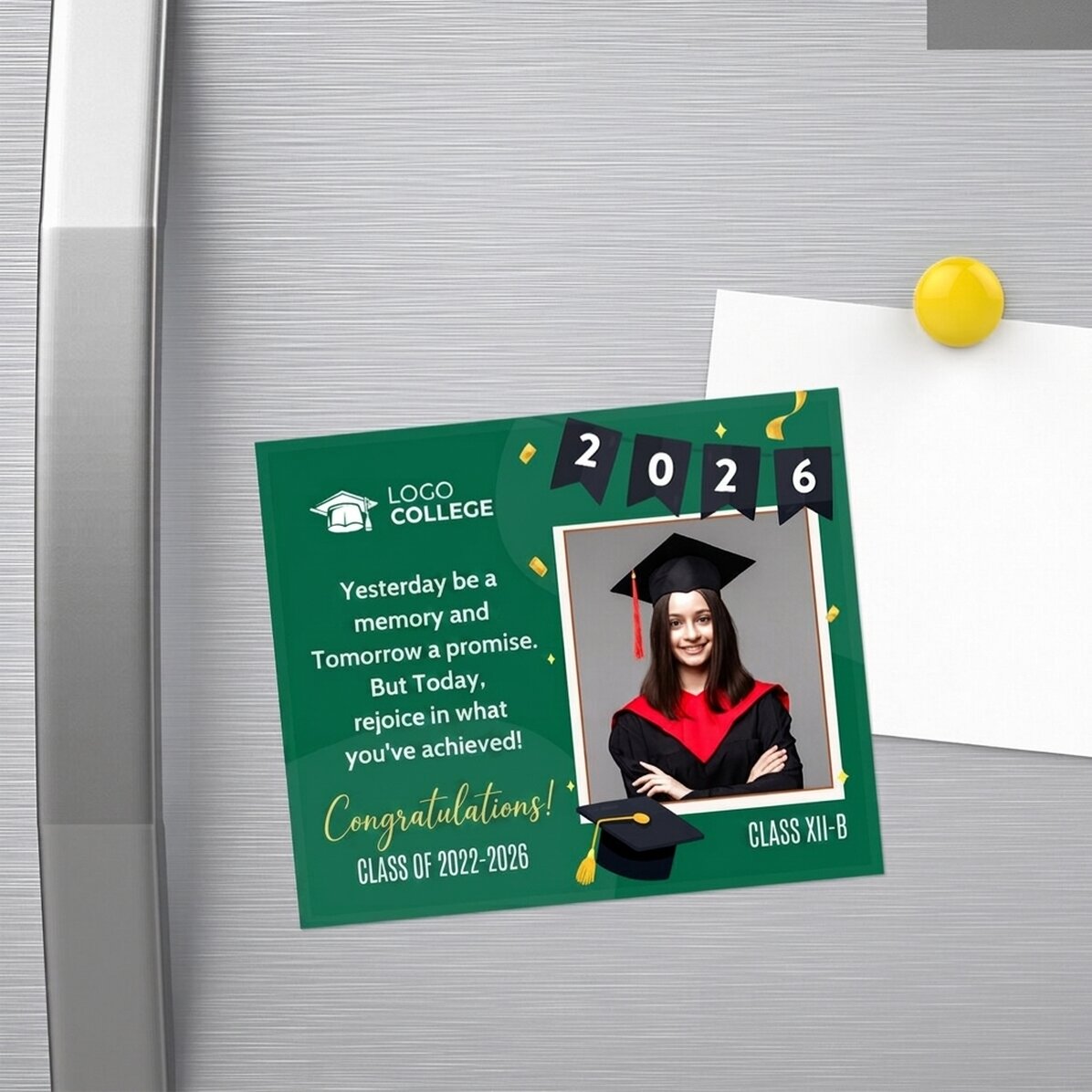 12x10 cm magnet personalised with logo, photo and text - Congratulations on your graduation!