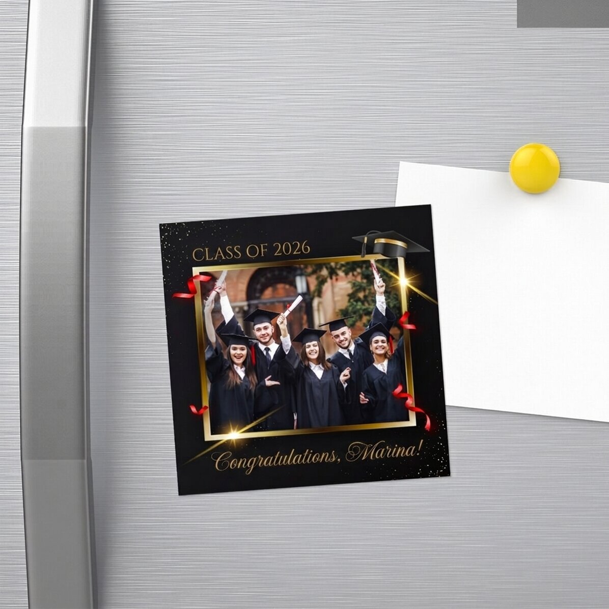 Personalised 10x10 magnet with photo and text - Graduation