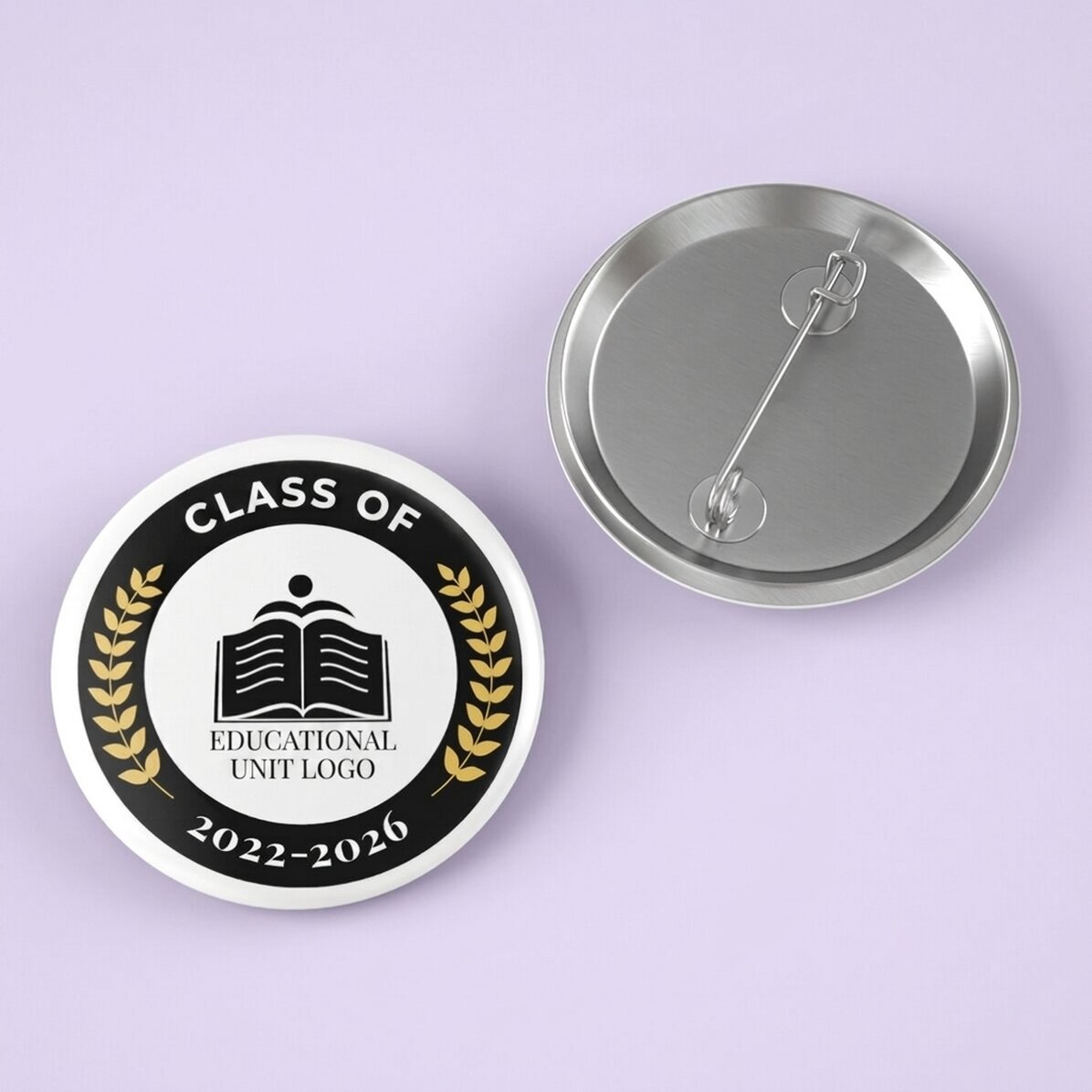 Personalised badge with text and logo for graduation