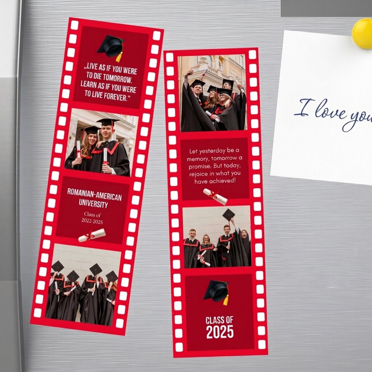 Set of 2 customised magnets with photos and text for graduation
