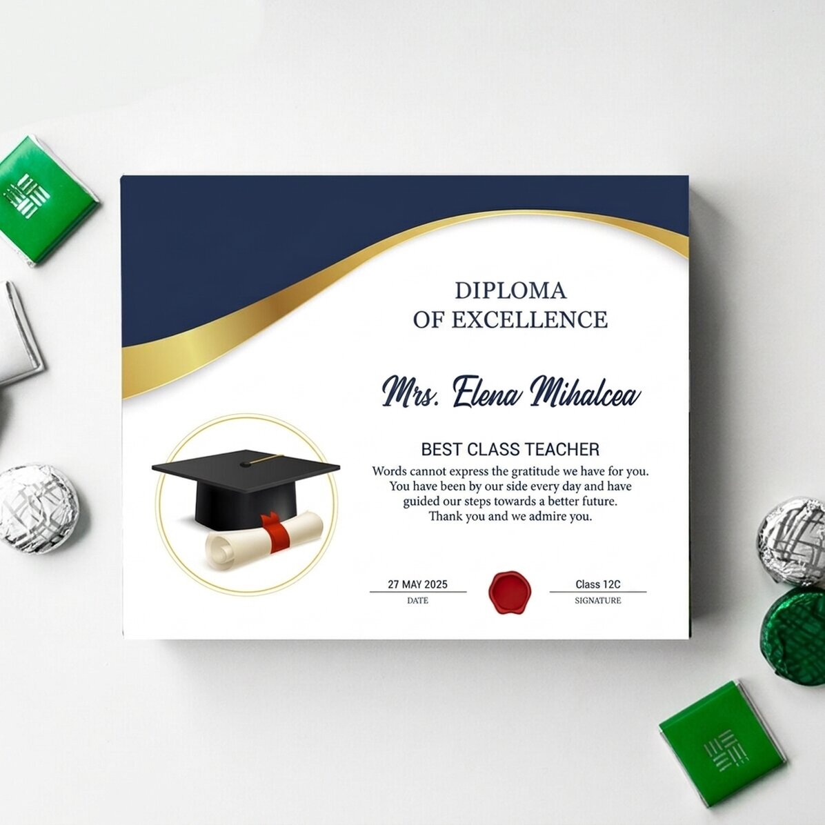 Personalised box of chocolates with text for teachers - Graduation