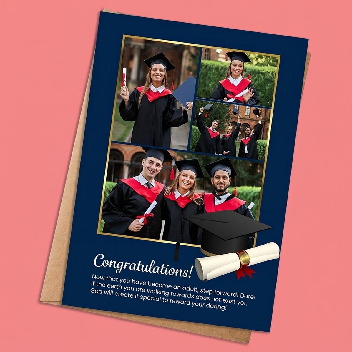 Personalised card with 4 photos and text for graduation