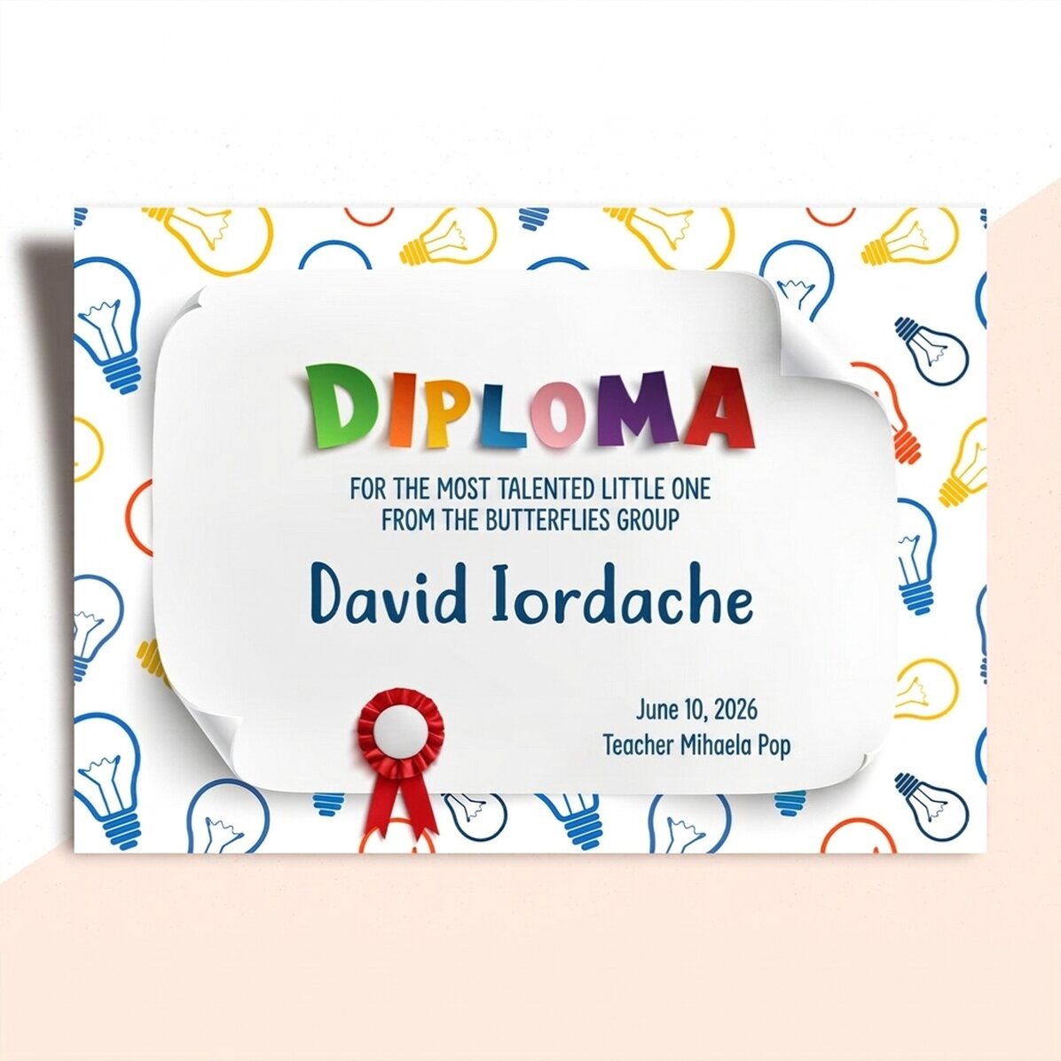 Personalised diploma with text