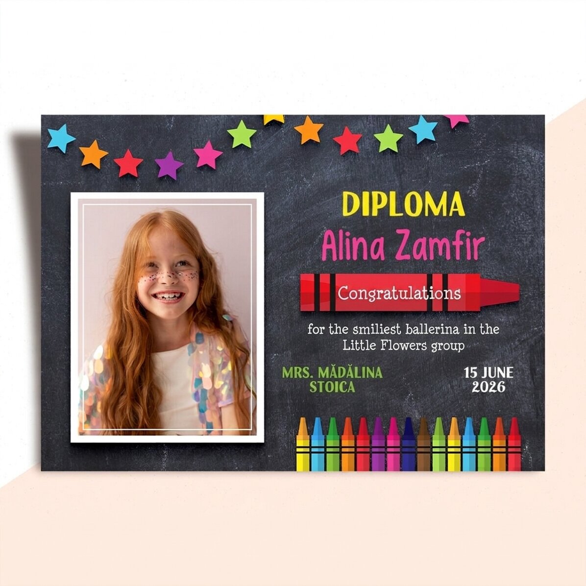 Personalised diploma with text and photo for children