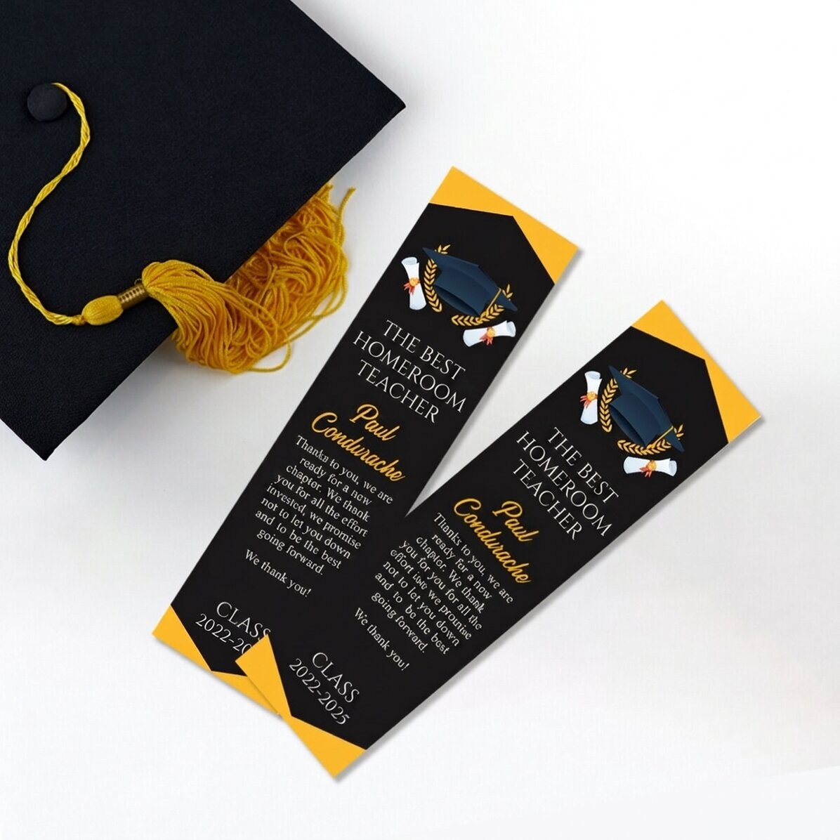 Personalised bookmark with graduation message
