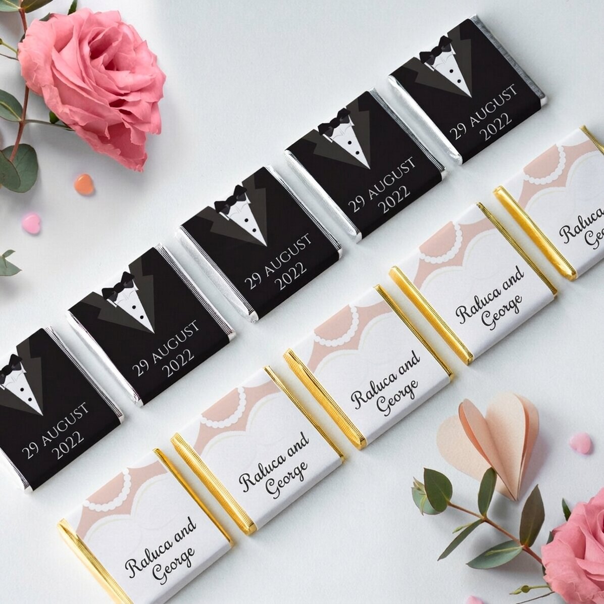 Set of 10 mini chocolates personalised with text - Mr and Mrs