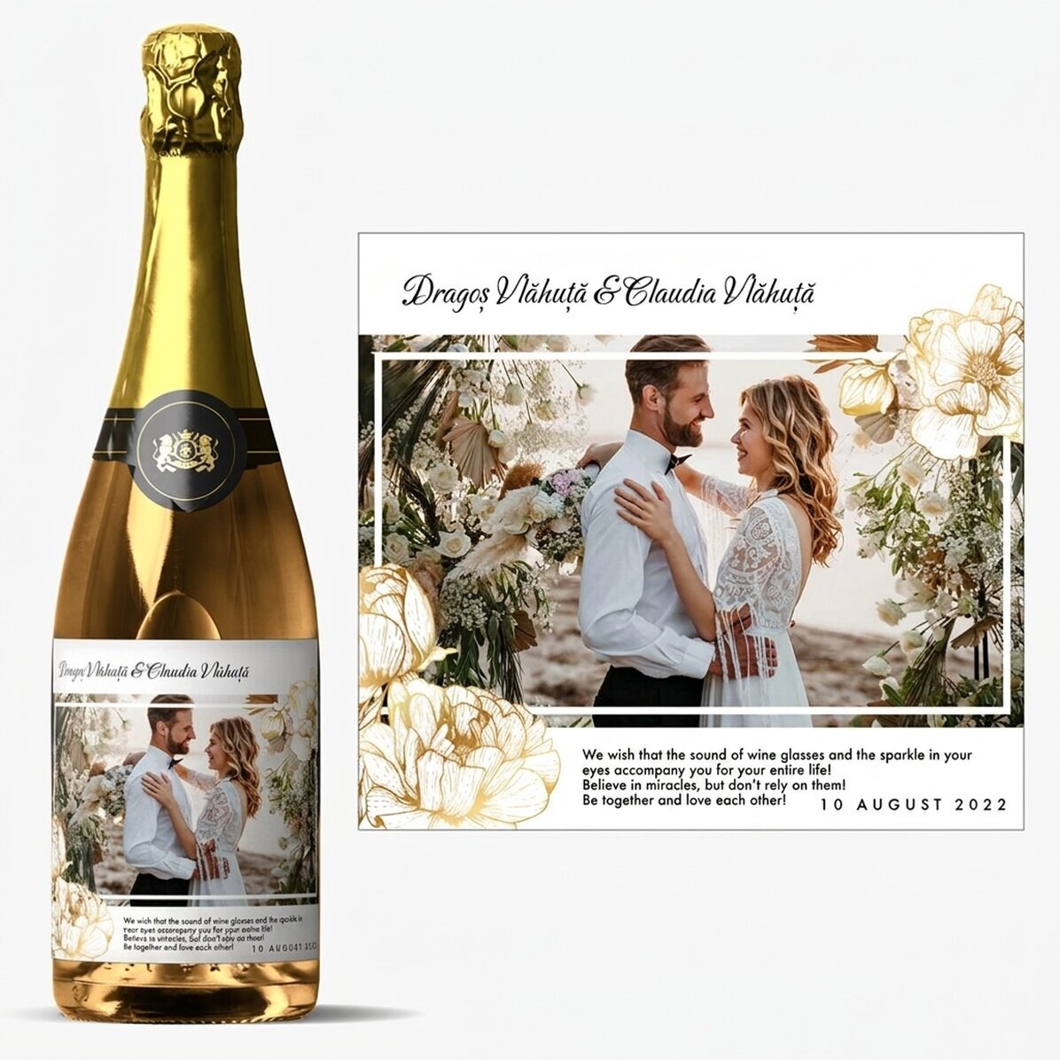 Personalised sparkling wine with text and photo - Wedding greeting