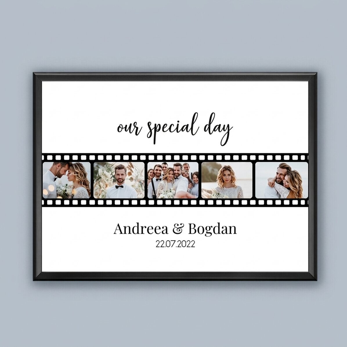 Personalised landscape canvas with 5 photos and text - our special day