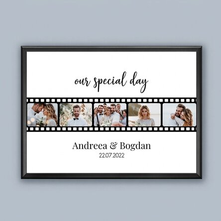 Personalised landscape canvas with 5 photos and text - our special day
