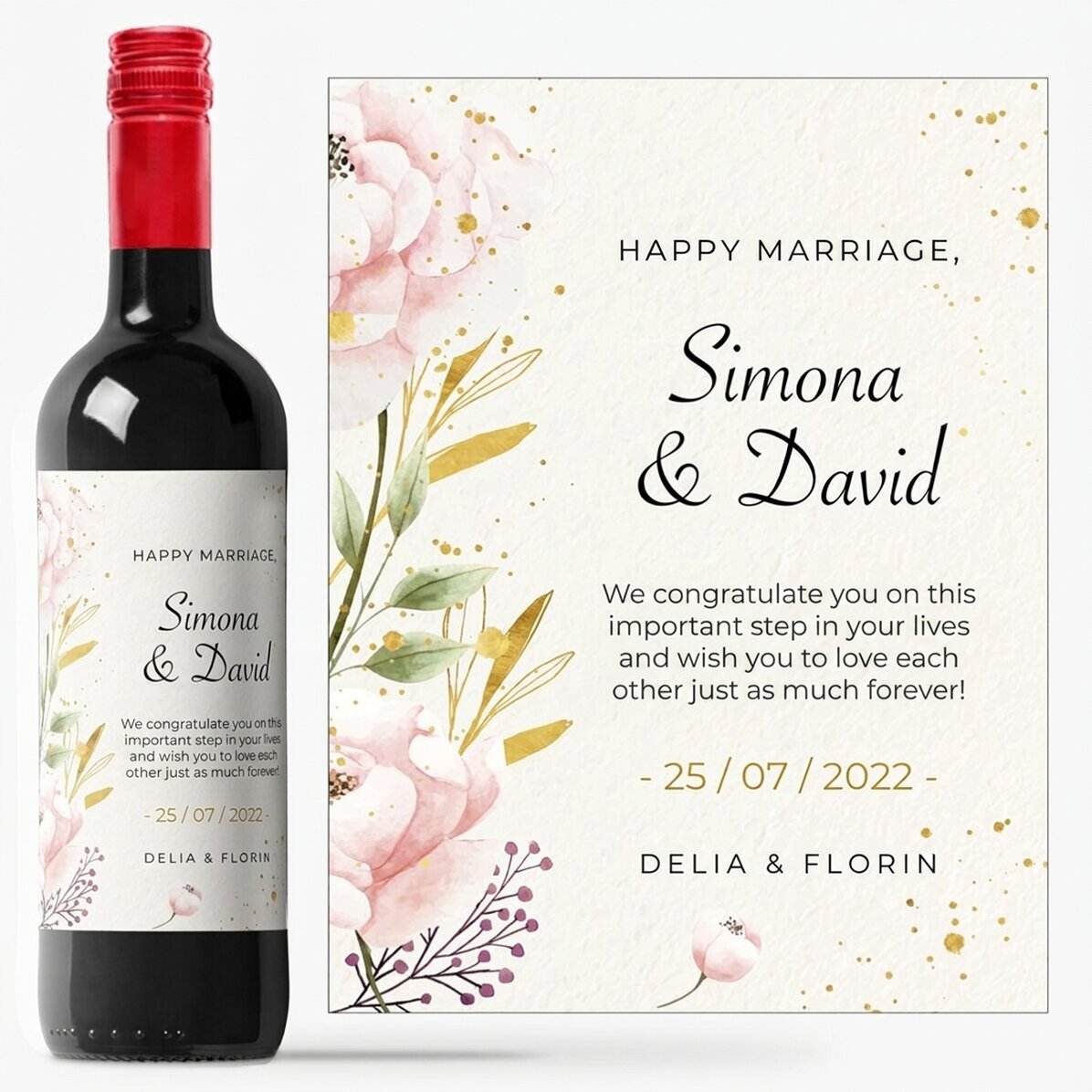 Personalised wine with text - Congratulations, newlyweds